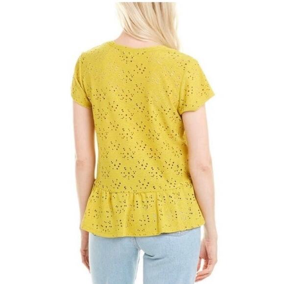 Nanette Lepore Yellow Floral Eyelet Peplum Blouse Size Medium - Picture 3 of 8